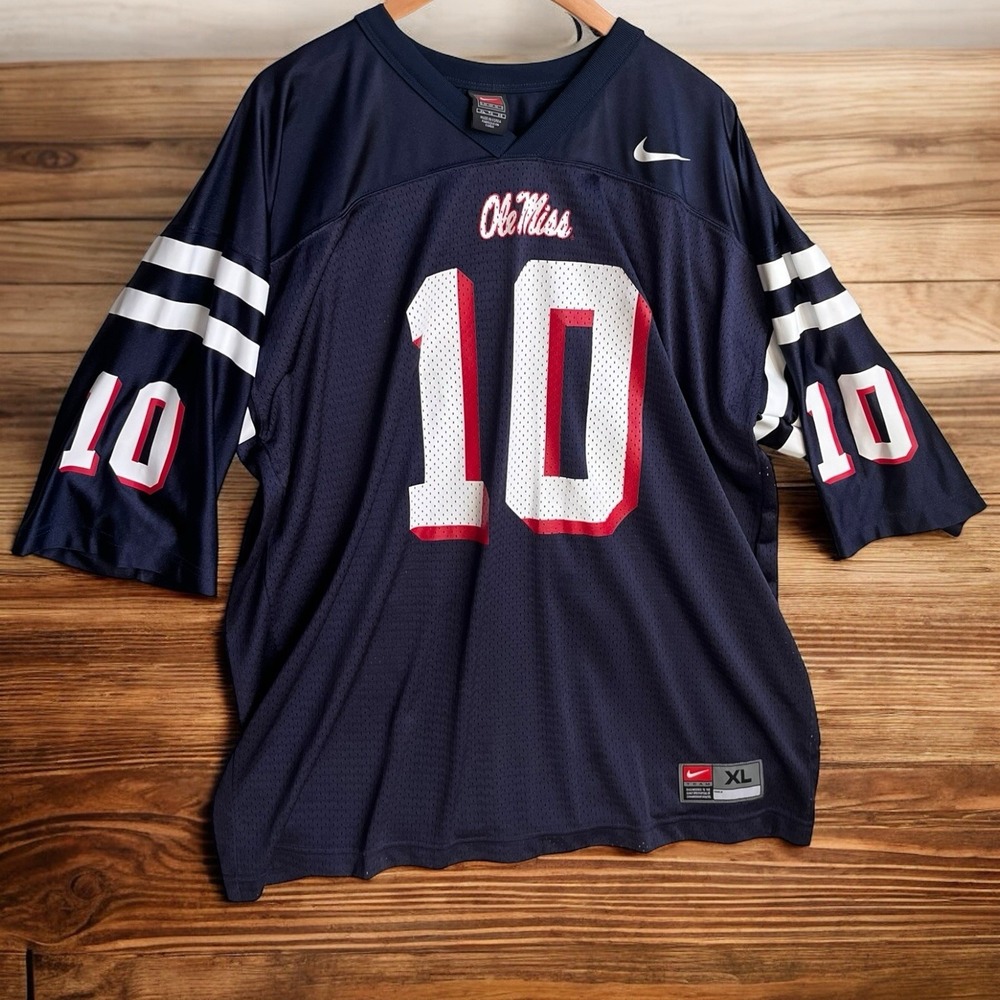 Nike ELI MANNING #10 Ole Miss Rebels Team Football Jersey Mens XL Blue Vintage